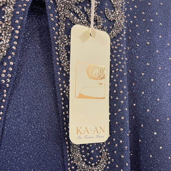 Formal Dress Plus Sizes 16W 18W 22W 24W Long Sleeves Navy Beaded Kaftan Maxi NEW - Picture 11 of 14